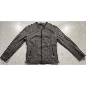 Sebby Collection Faux Leather Moto Jacket Womens Large Gray Full Zip Pockets